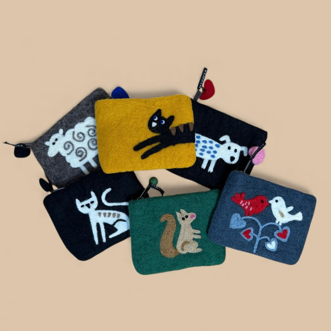 Jumping Cat Felted Wool Purse