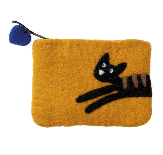 Jumping Cat Felted Wool Purse